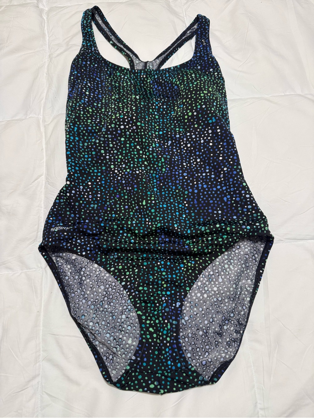 Speedo womens 14 Black Multicolor Dot Tank One-Piece Swimsuit